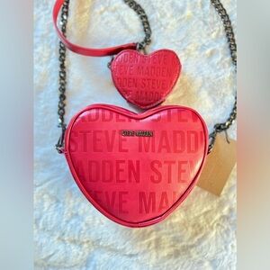Steve Madden Logo Embossed Heart Shaped Crossbody Bag w/ Heart Shaped Wallet NWT